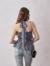 Halter-neck check blouse