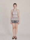 Halter-neck check blouse
