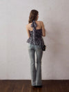 Halter-neck check blouse