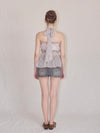 Halter-neck check blouse