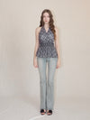 Halter-neck check blouse