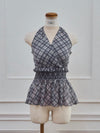 Halter-neck check blouse