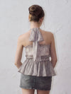 Halter-neck check blouse