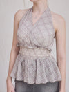 Halter-neck check blouse