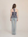 Halter-neck check blouse