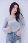 Back lace ribbon tee