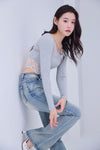 Back lace ribbon tee