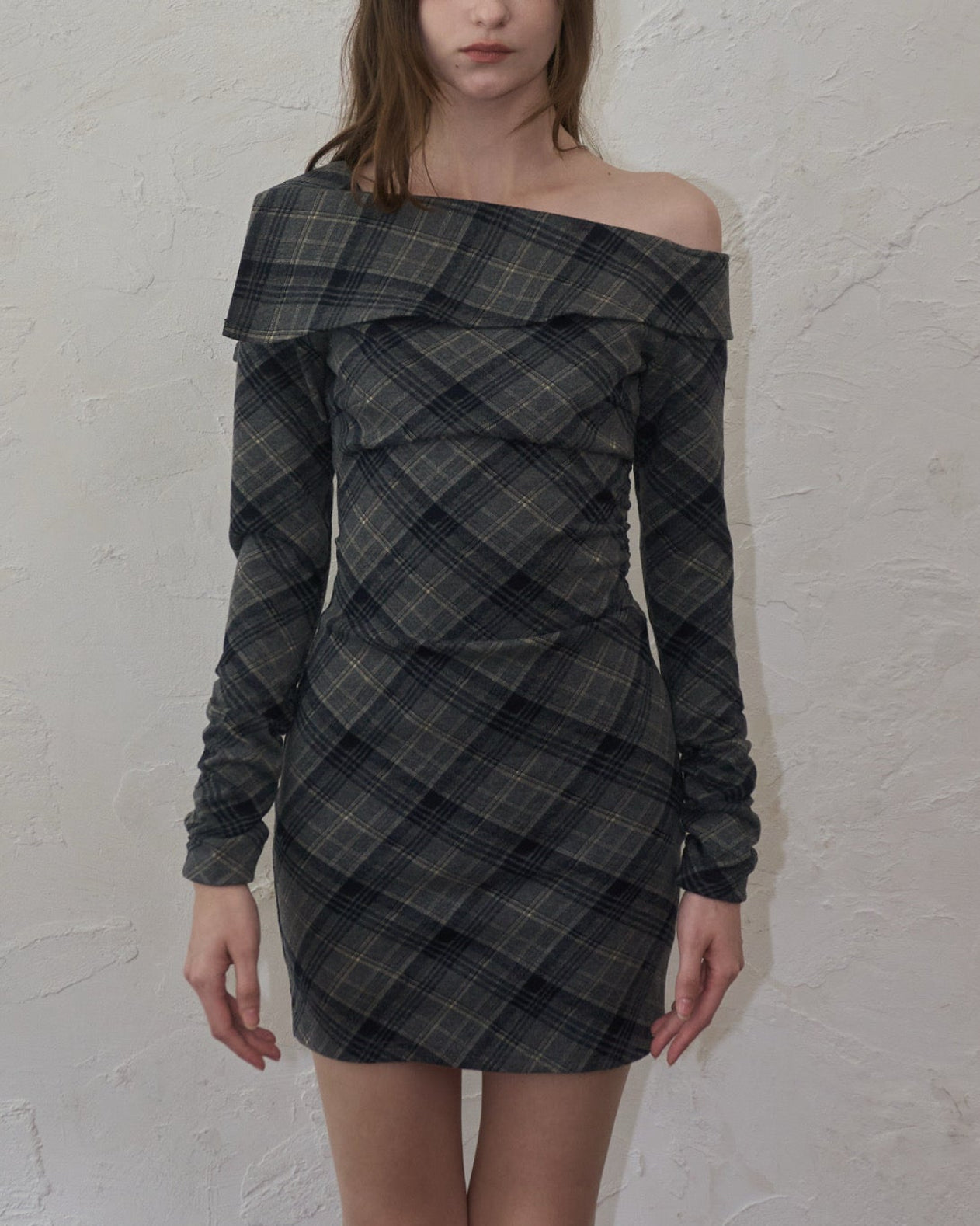 ワンピース One-shoulder check mini op yilon One-shoulder check mini op – YILON