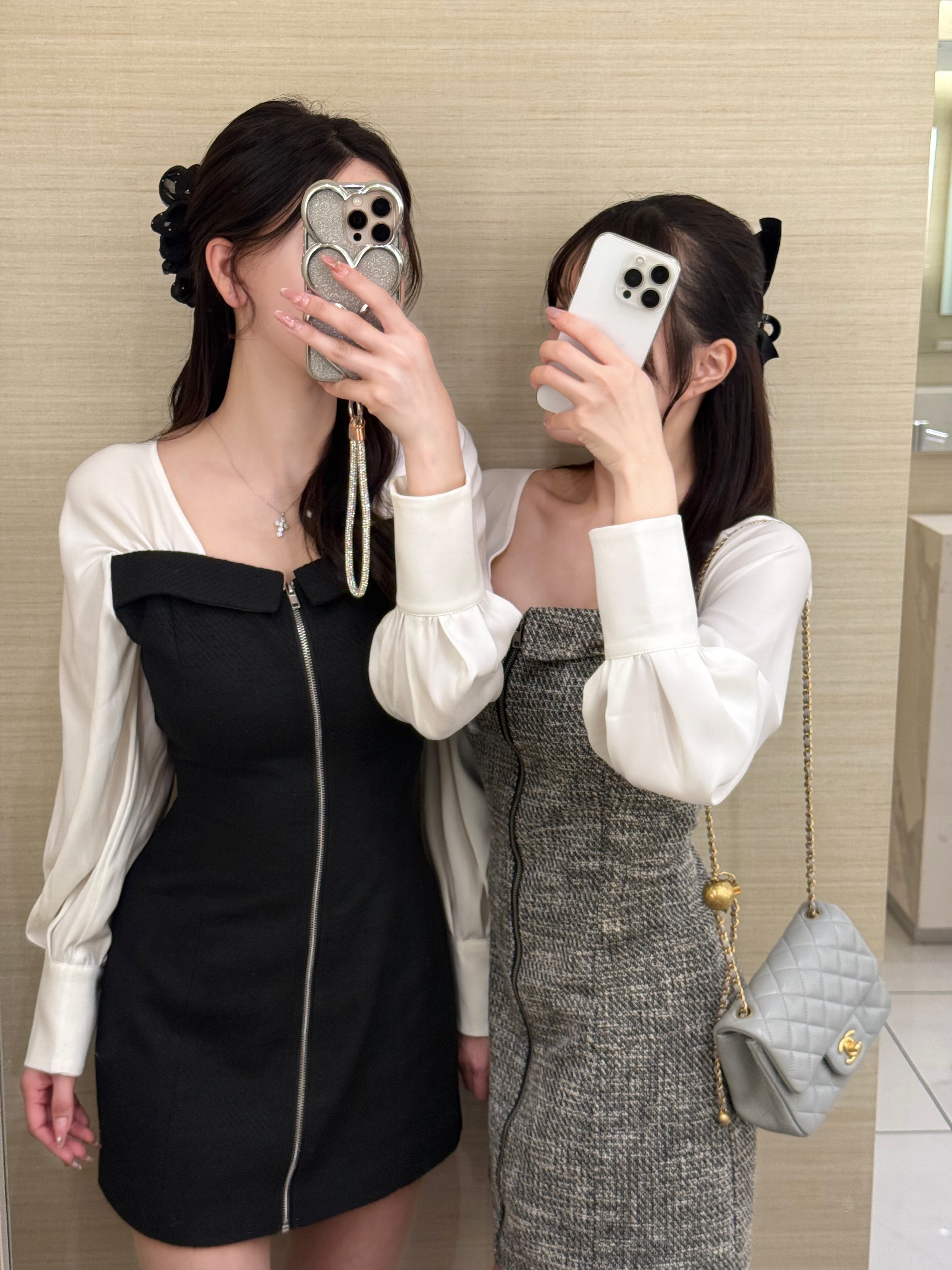 yilon ONE-SHOULDER CHECK MINI OP ミニワンピース Tweed docking mini op – YILON