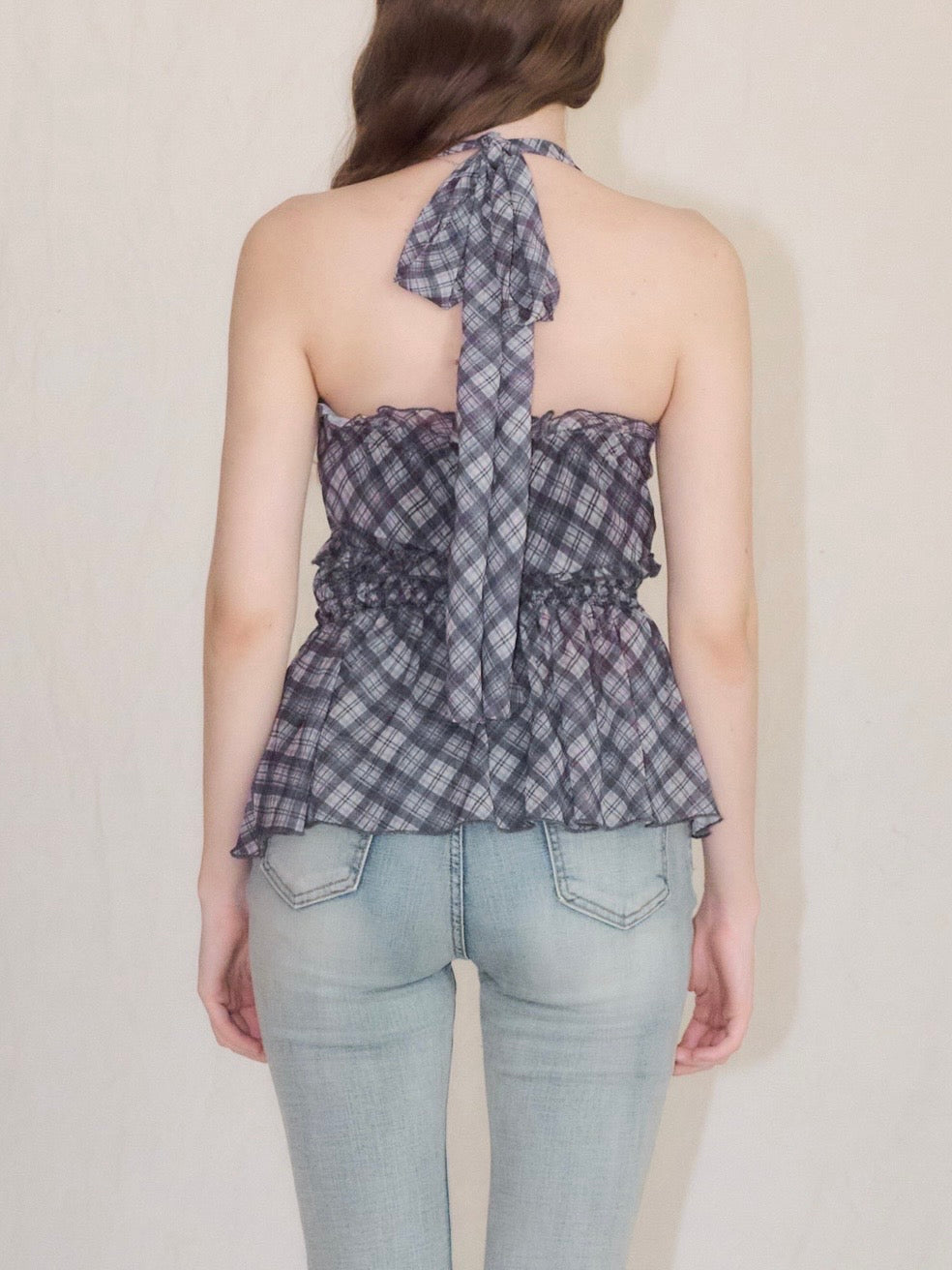 Halter-neck check blouse – YILON