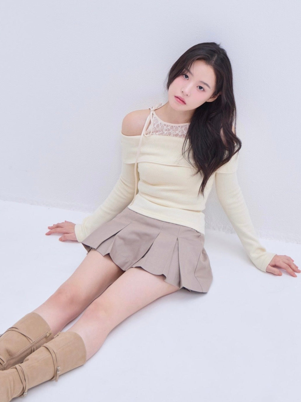 トップス yilon DOCKING LACE RIB KNIT Docking lace rib knit – YILON