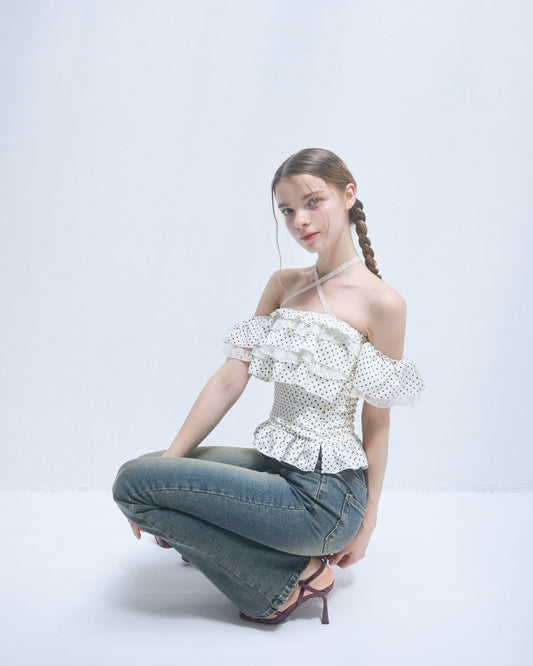 Dot frill blouse