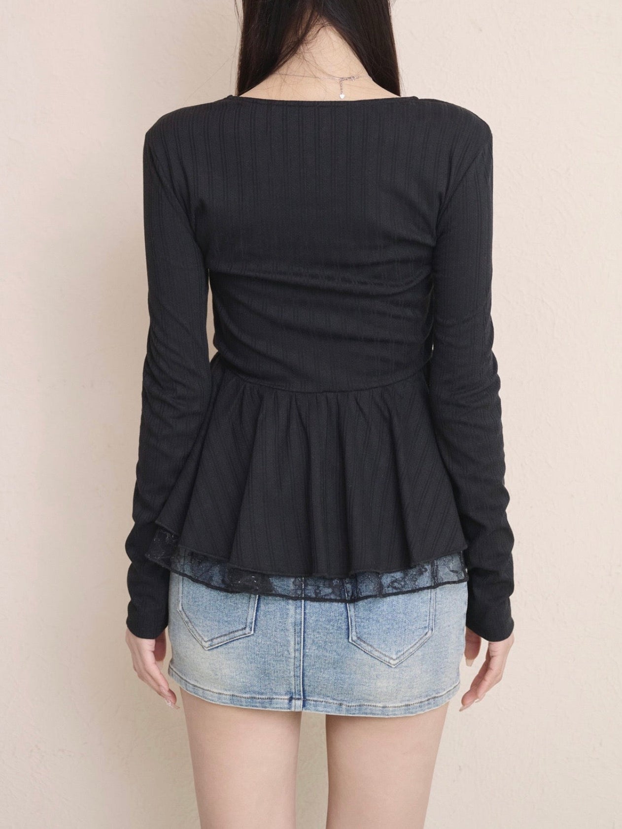 TIE PEPLUM LACE BLOUSE – YILON
