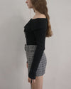 Tweed belt mini skirt