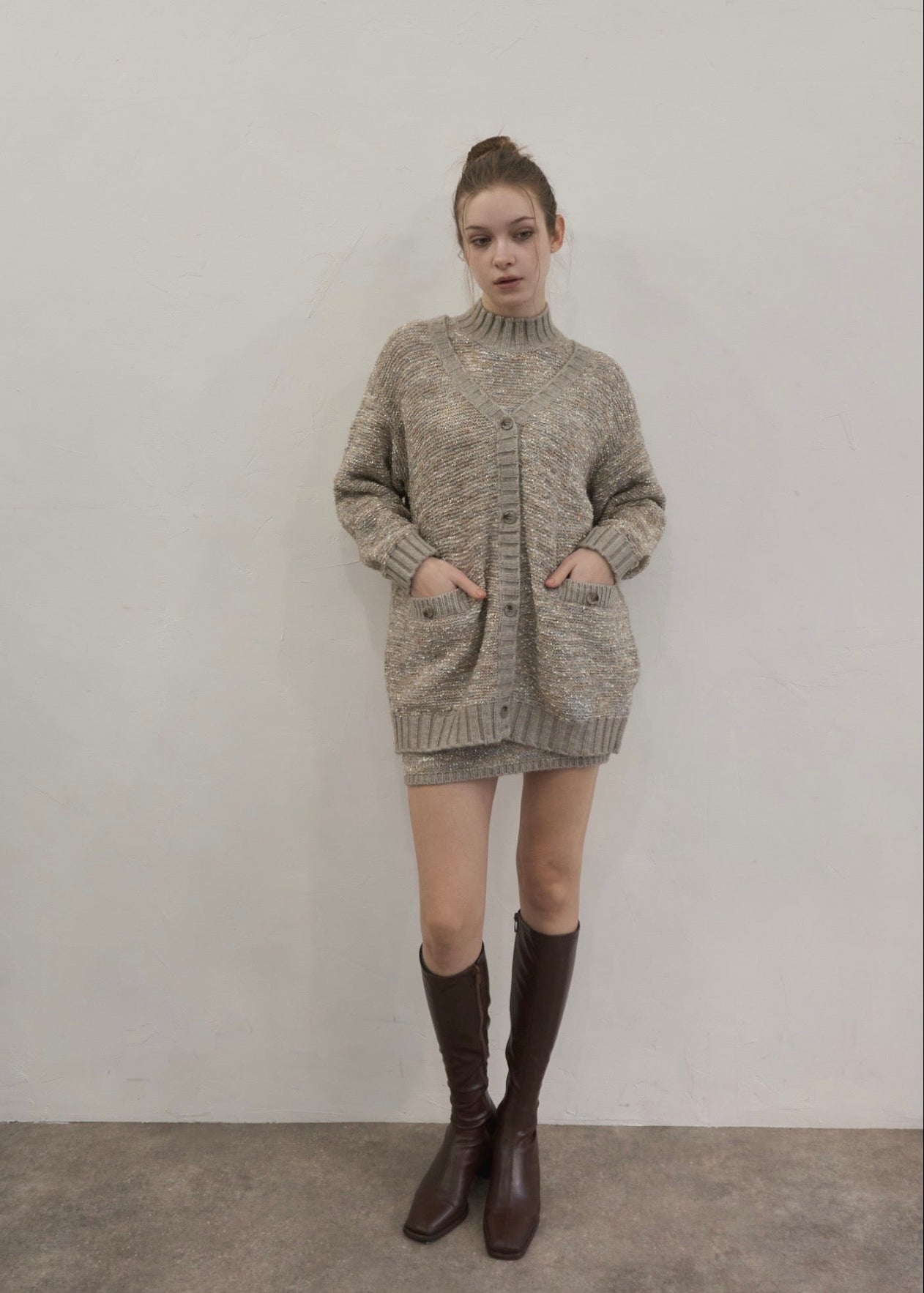 Mix yarn knit cardigan – YILON