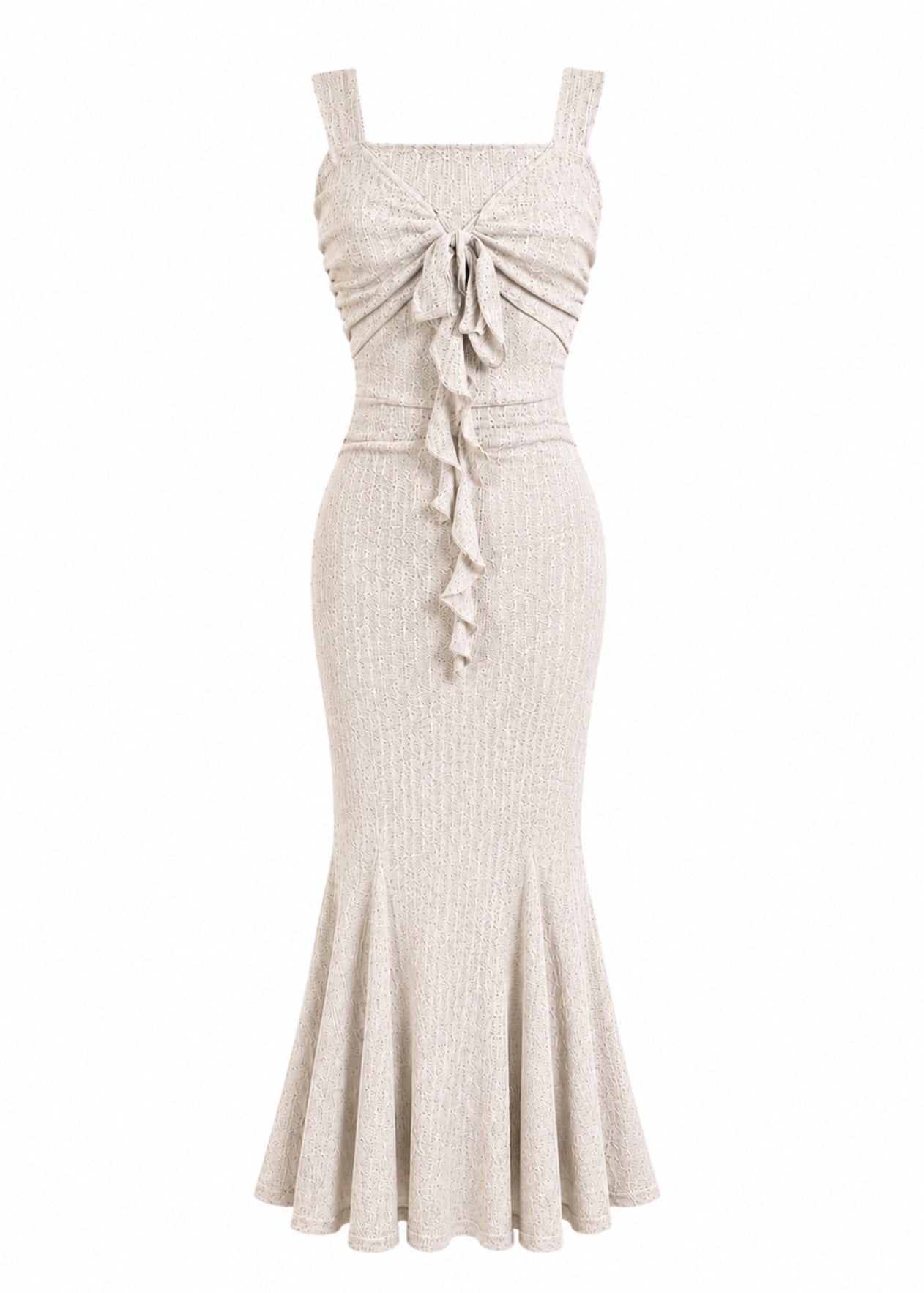 【YILON】FRONT RIBBON MERMAID DRESS BEIGE FRONT RIBBON MERMAID DRESS – YILON