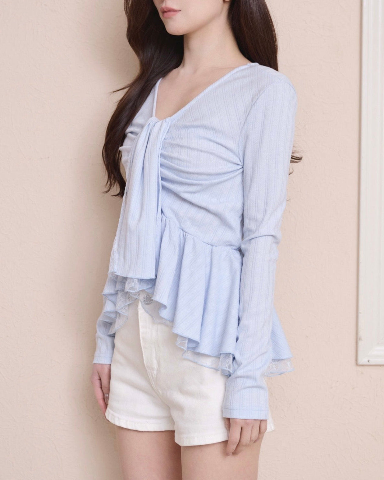 TIE PEPLUM LACE BLOUSE – YILON