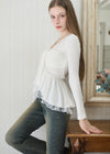 WARM TIE PEPLUM LACE BLOUSE