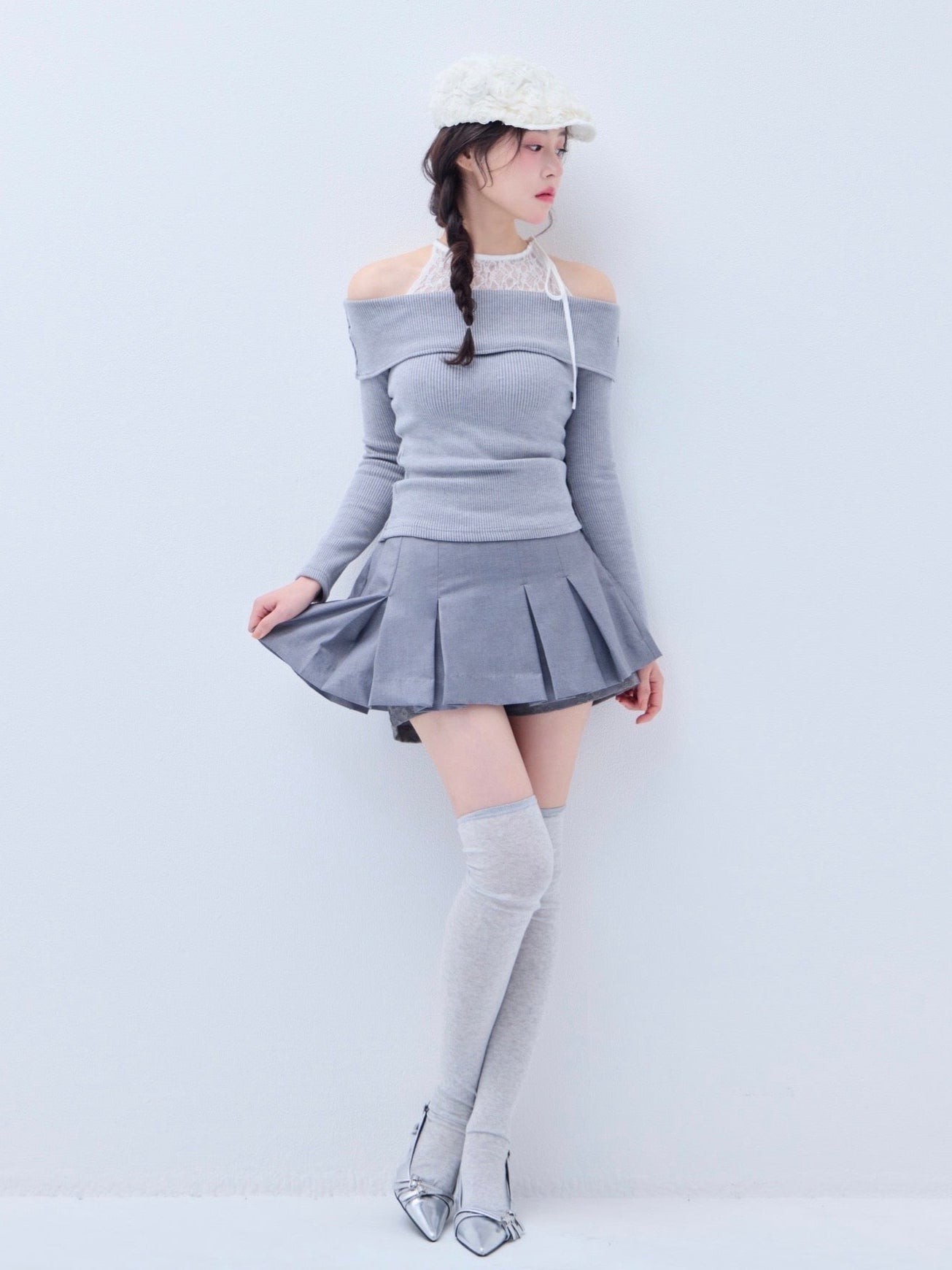 トップス yilon DOCKING LACE RIB KNIT Docking lace rib knit – YILON