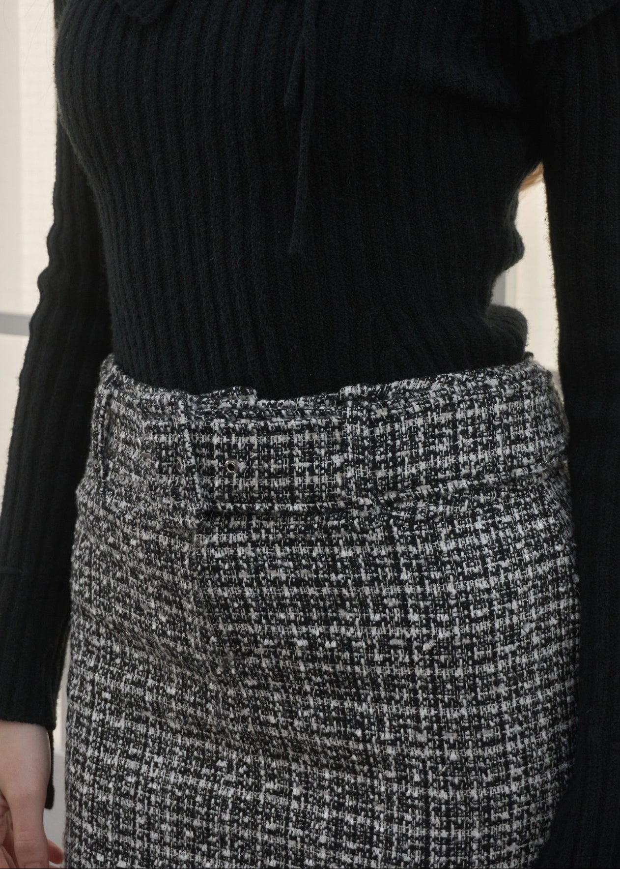 Tweed belt mini skirt – YILON