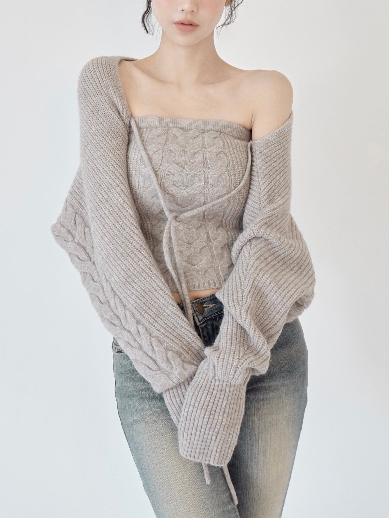 トップス YILON CABLE KNIT BOLERO BARE SET Cable knit bolero bare set – YILON
