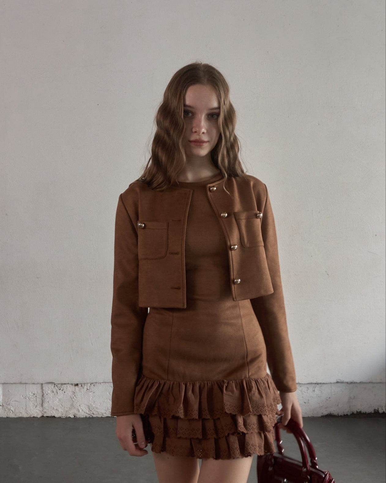 YILON イロン COTTON LACE SUÈDE OP ブラウン Crop suède jacket – YILON