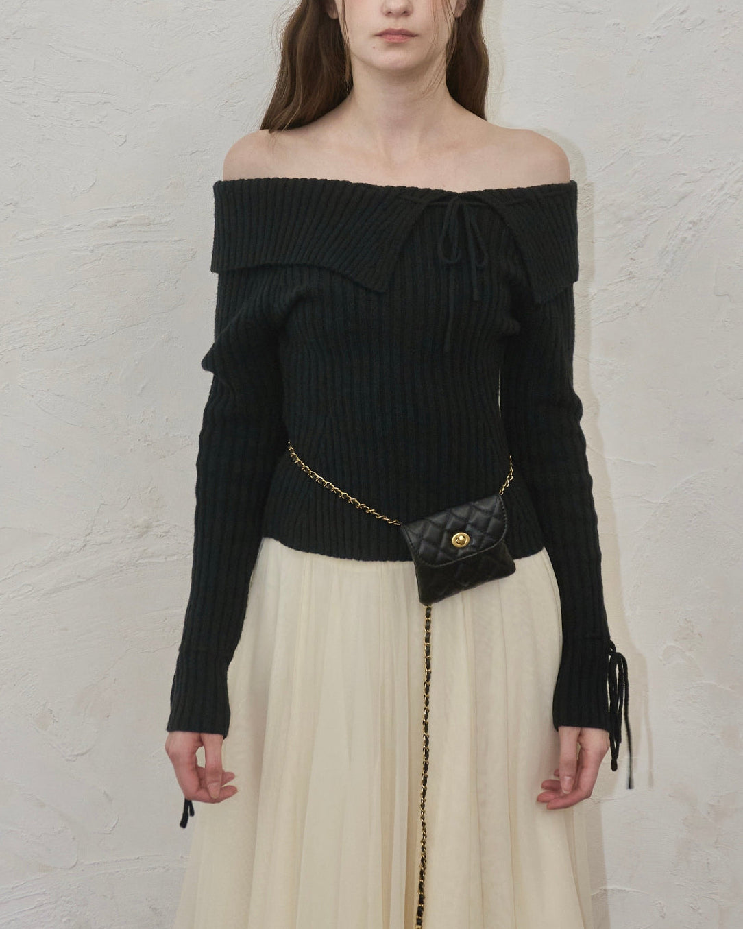 Off-shoulder ribbon knit – YILON