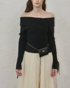 Off-shoulder ribbon knit