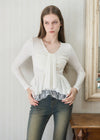 WARM TIE PEPLUM LACE BLOUSE