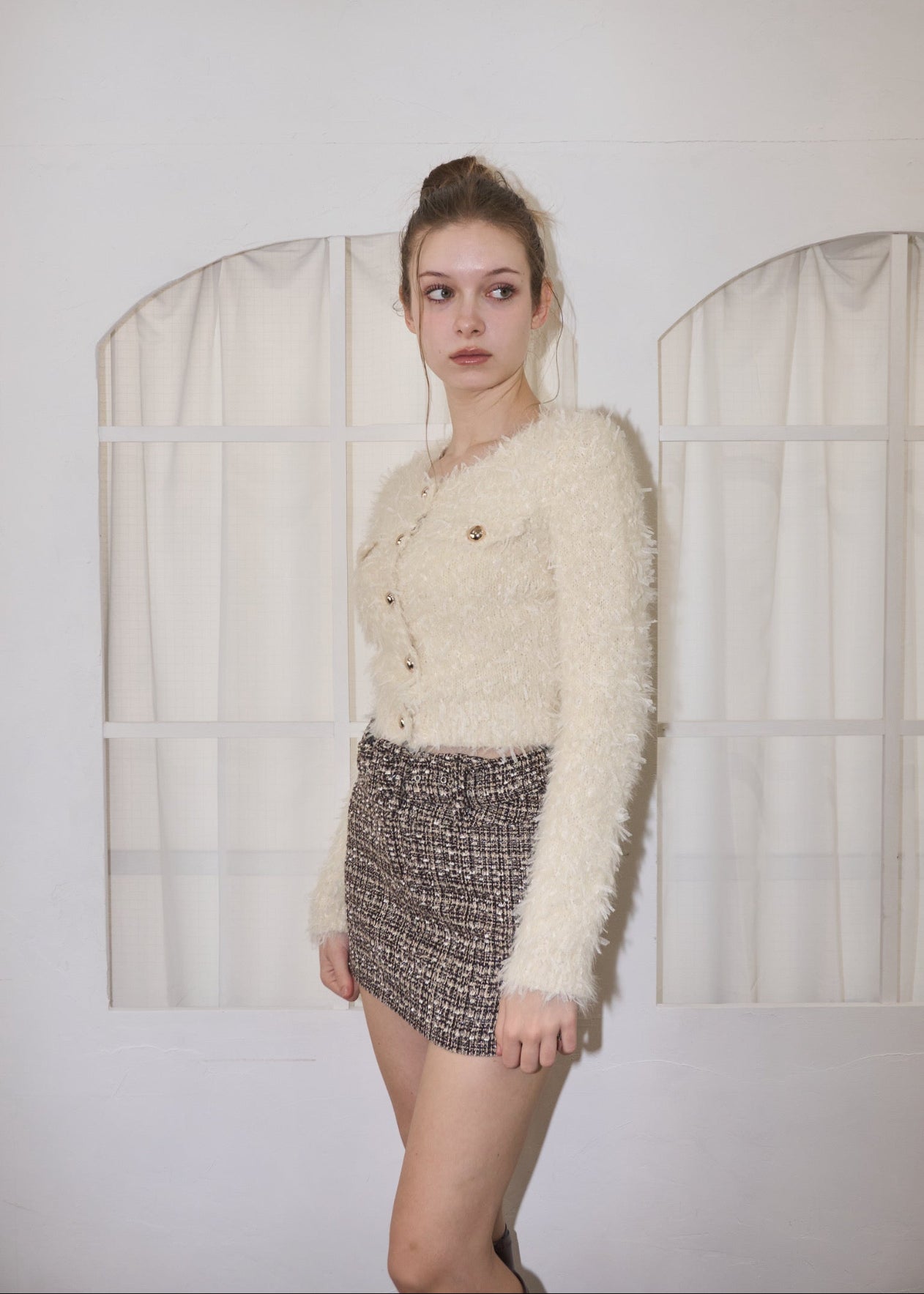 Tweed belt mini skirt – YILON