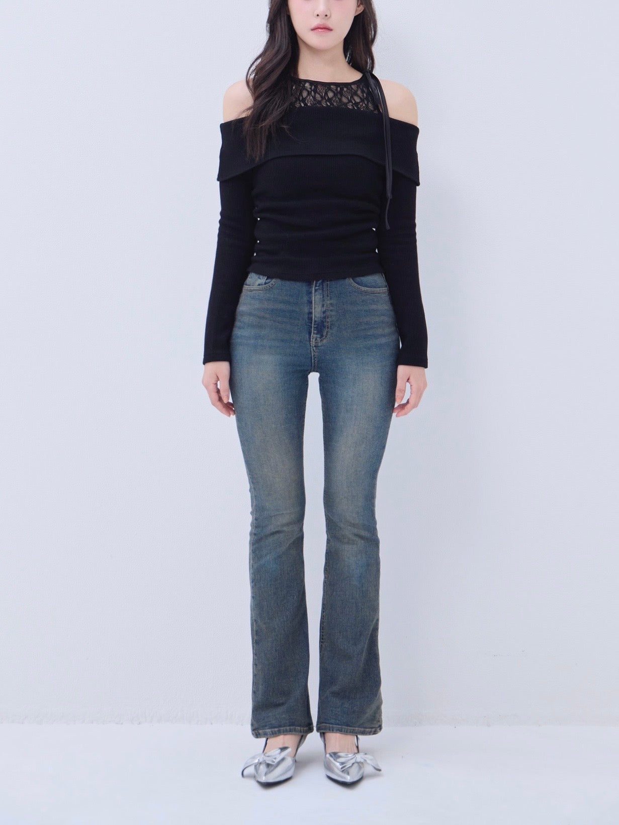 トップス yilon DOCKING LACE RIB KNIT Docking lace rib knit – YILON