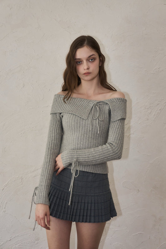 Off-shoulder ribbon knit
