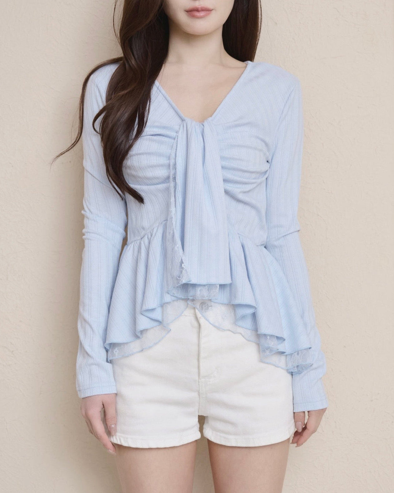 TIE PEPLUM LACE BLOUSE – YILON