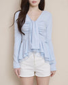 TIE PEPLUM LACE BLOUSE