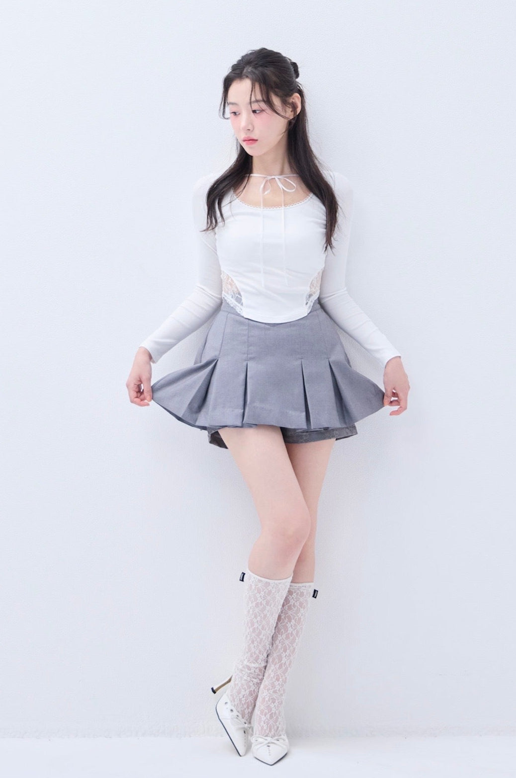 スカート yilon LACE PLEATS PANTS SKIRT Lace pleats pants skirt – YILON