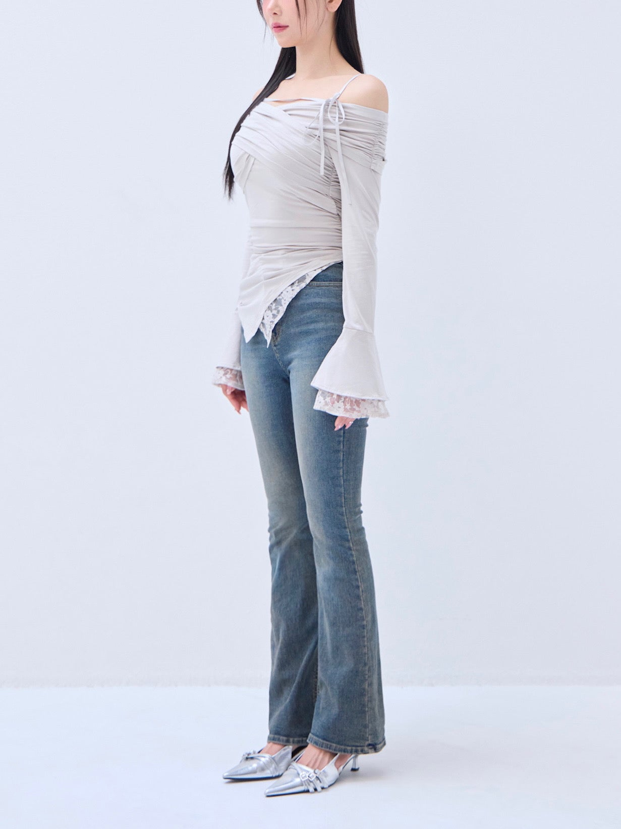 トップス YILON Lace gather tops GRAY Lace gather tops – YILON