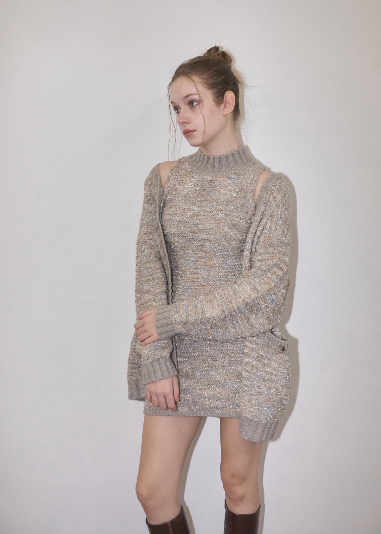 Mix yarn knit cardigan – YILON