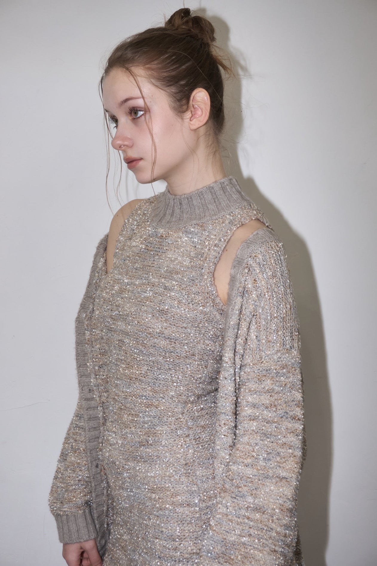 Mix yarn knit cardigan – YILON