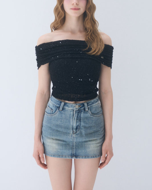 Wash denim mini skirt