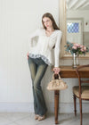 WARM TIE PEPLUM LACE BLOUSE
