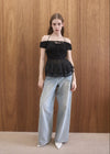 FABRIC MIX PEPLUM TOP