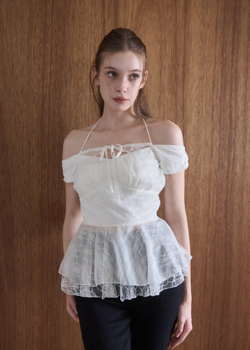FABRIC MIX PEPLUM TOP