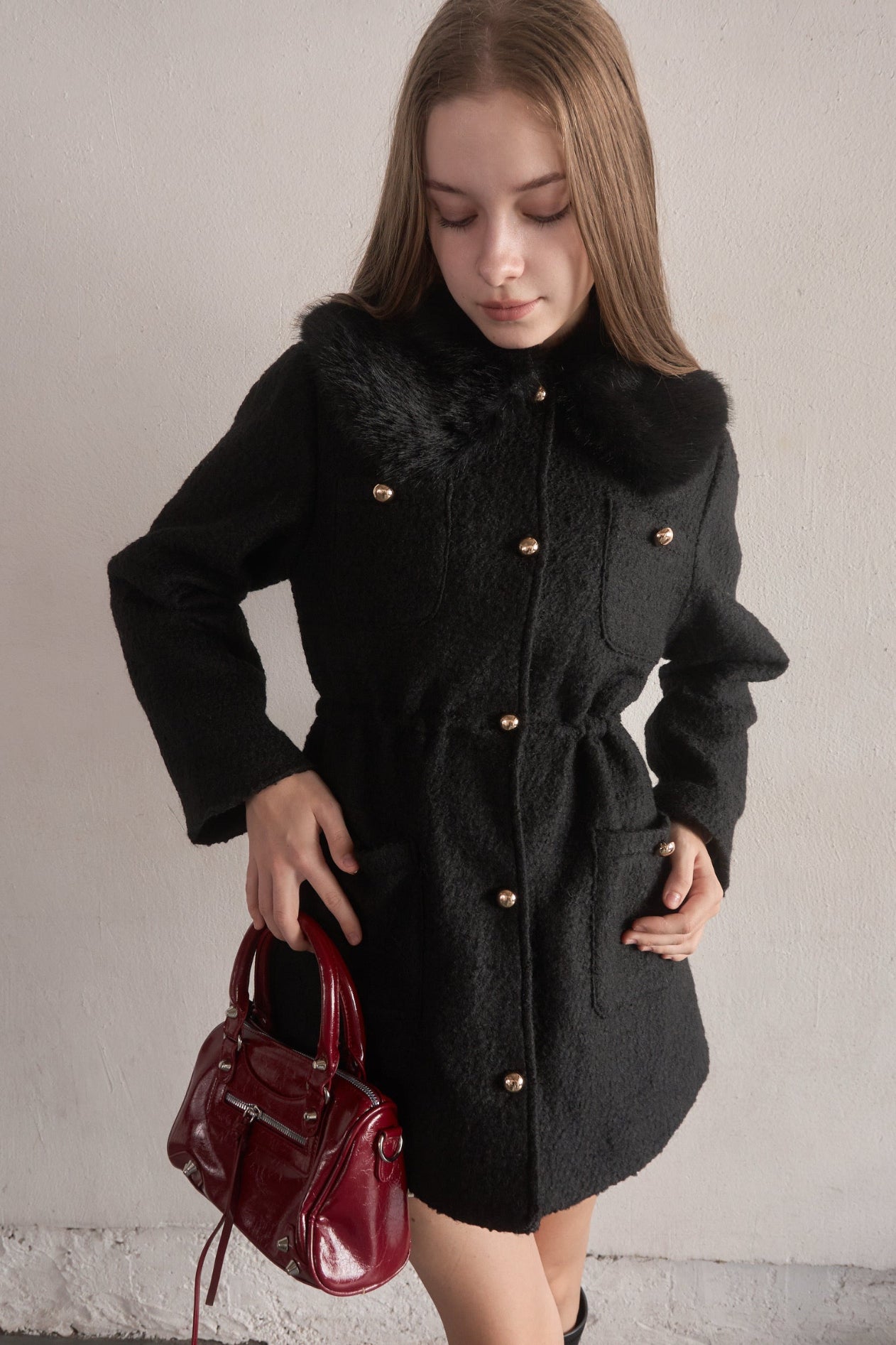 Fur collar classical coat – YILON