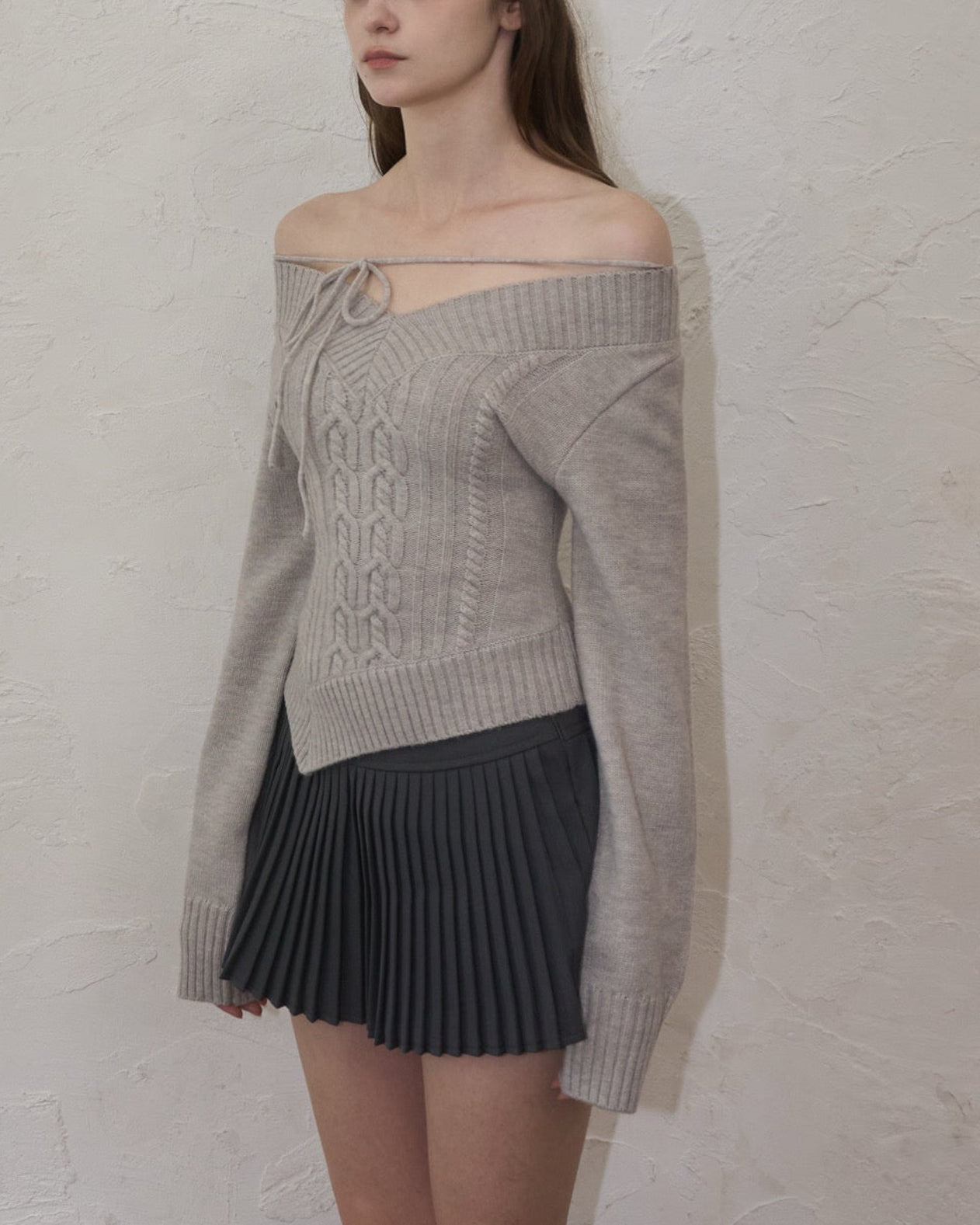 YILON ONE SHOULDER CABLE KNIT OP イロン One shoulder cable knit op