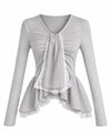 WARM TIE PEPLUM LACE BLOUSE