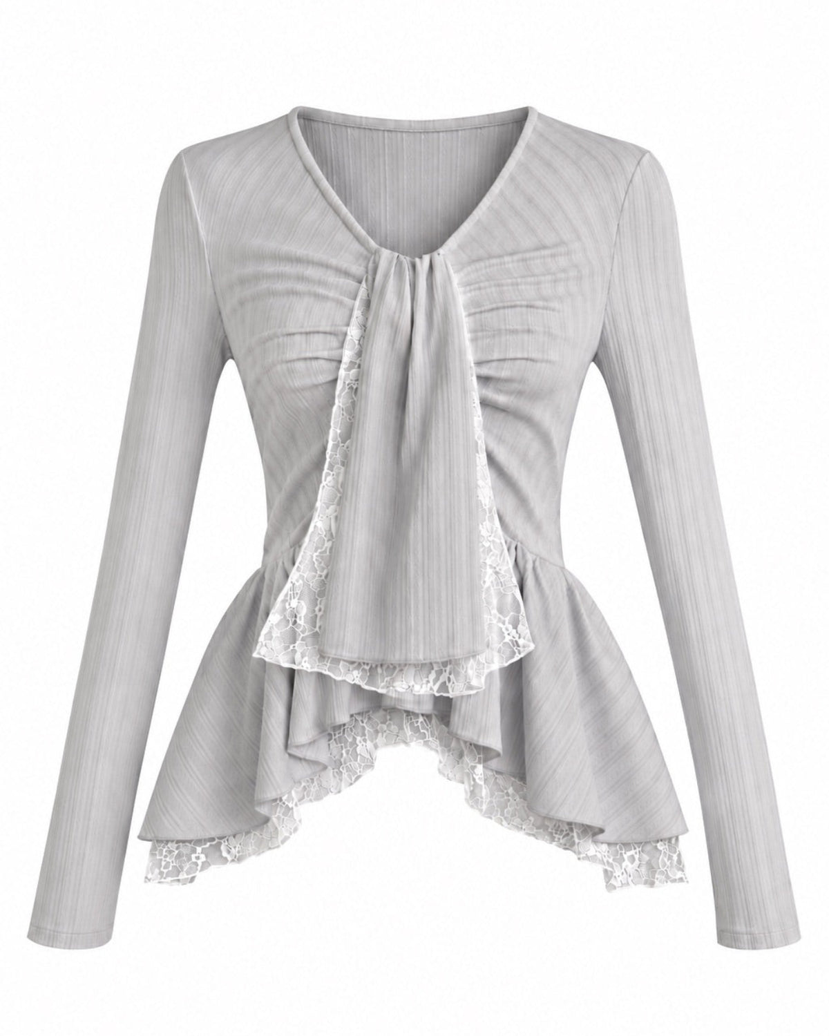 WARM TIE PEPLUM LACE BLOUSE – YILON