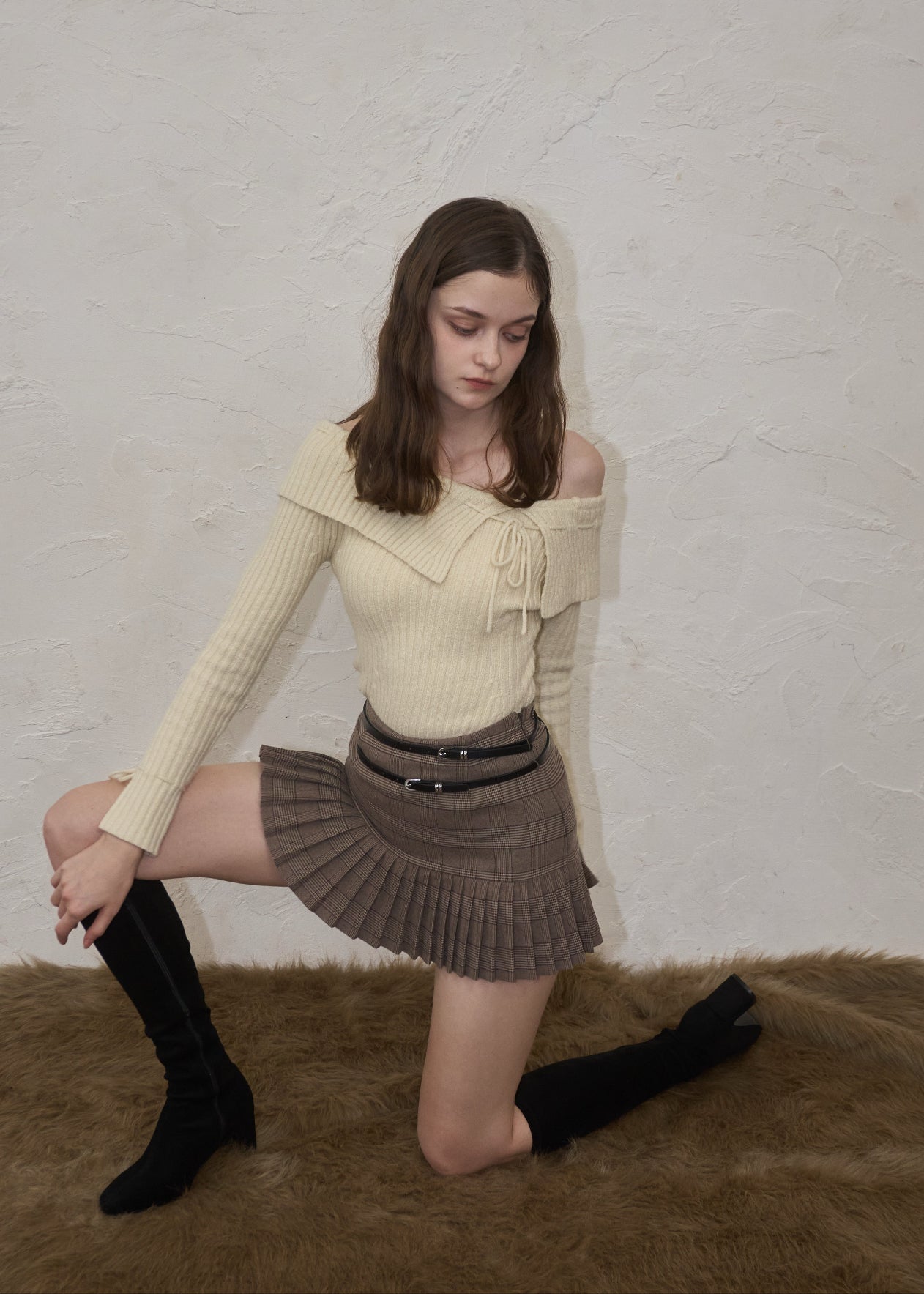 トップス yilon OFF-SHOULDER RIBBON KNIT Off-shoulder ribbon knit – YILON