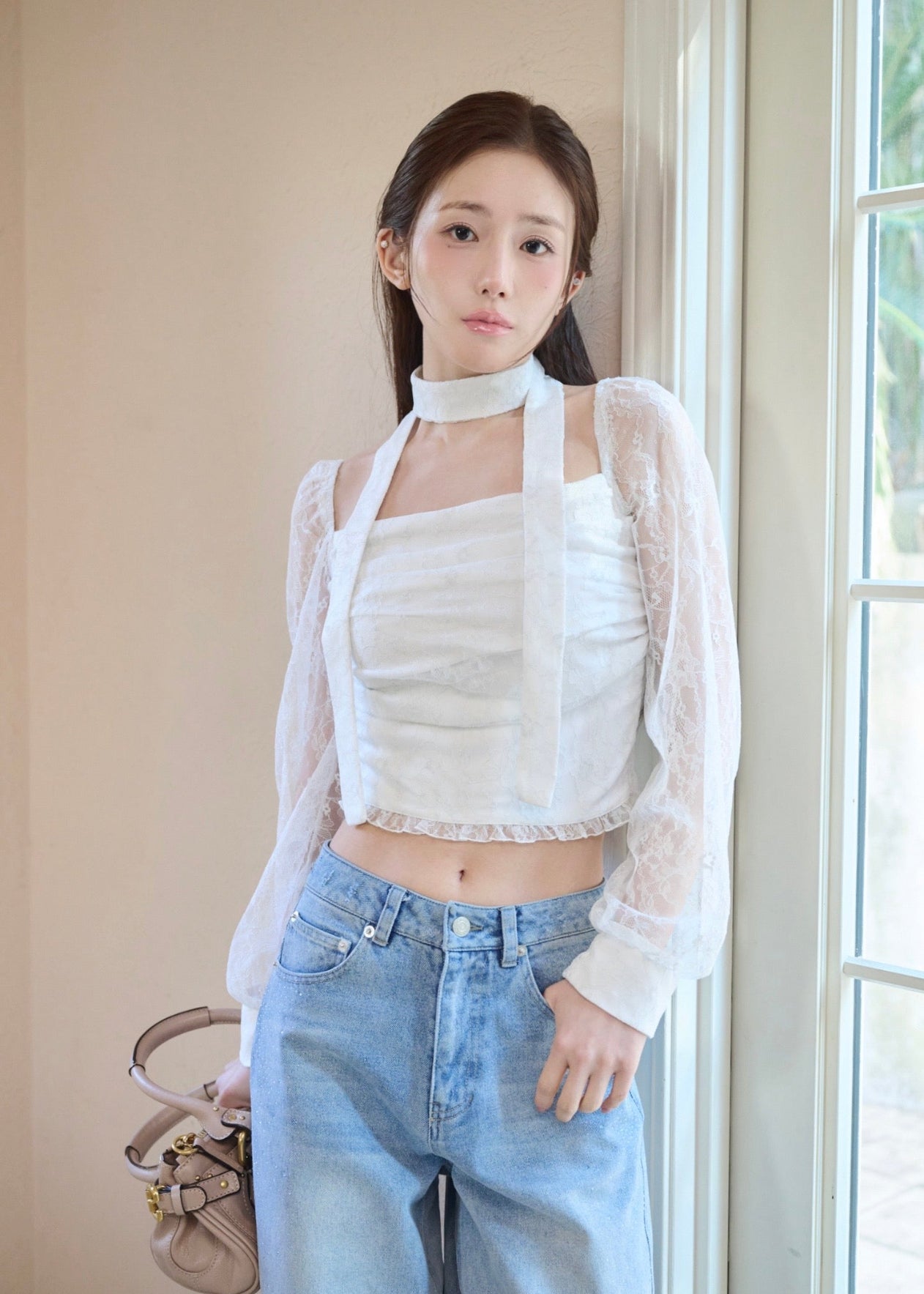 新品未使用 yilon GATHER LACE TEE ピンクベージュ Gather lace tee – YILON