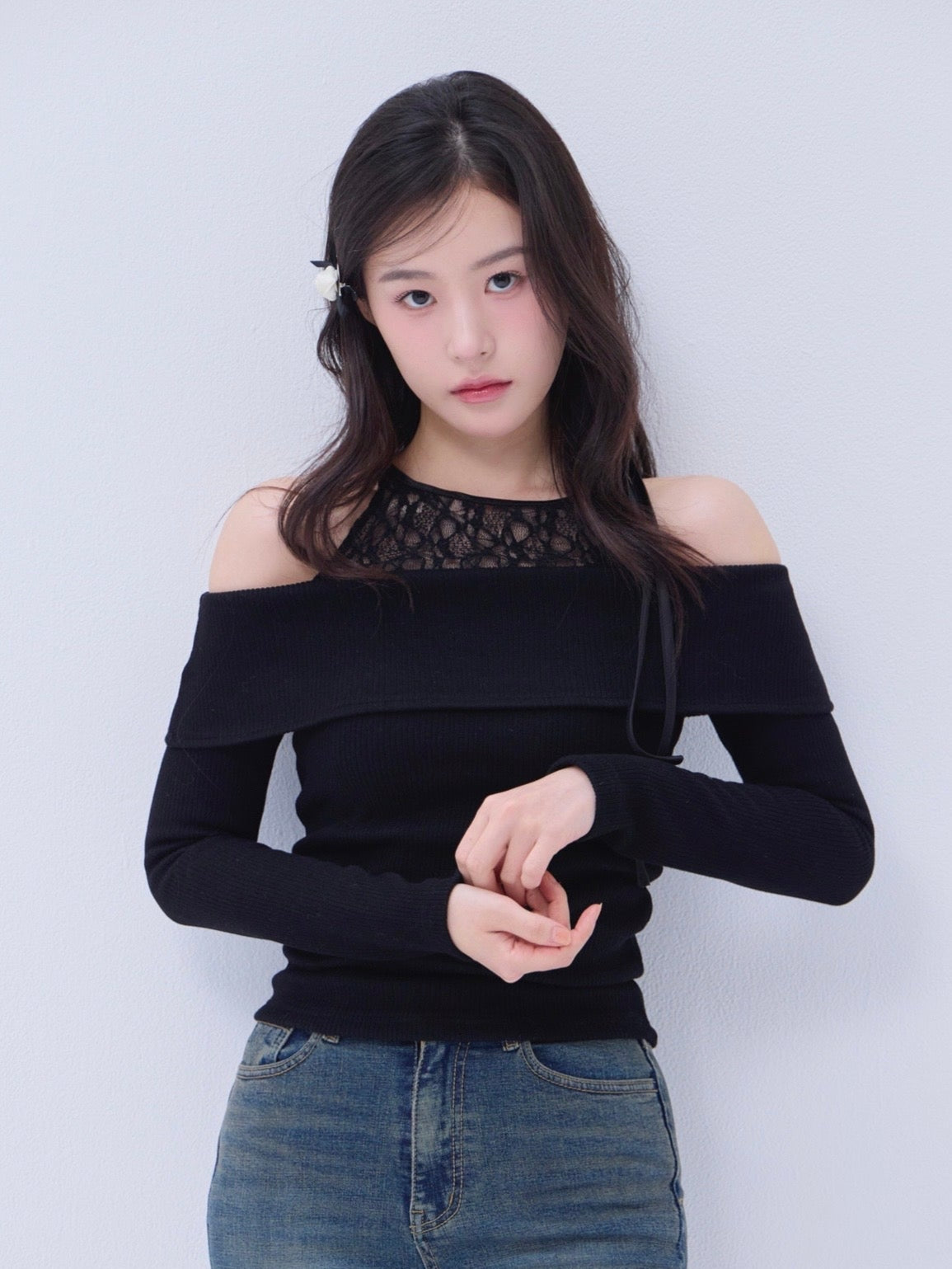 トップス yilon DOCKING LACE RIB KNIT Docking lace rib knit – YILON