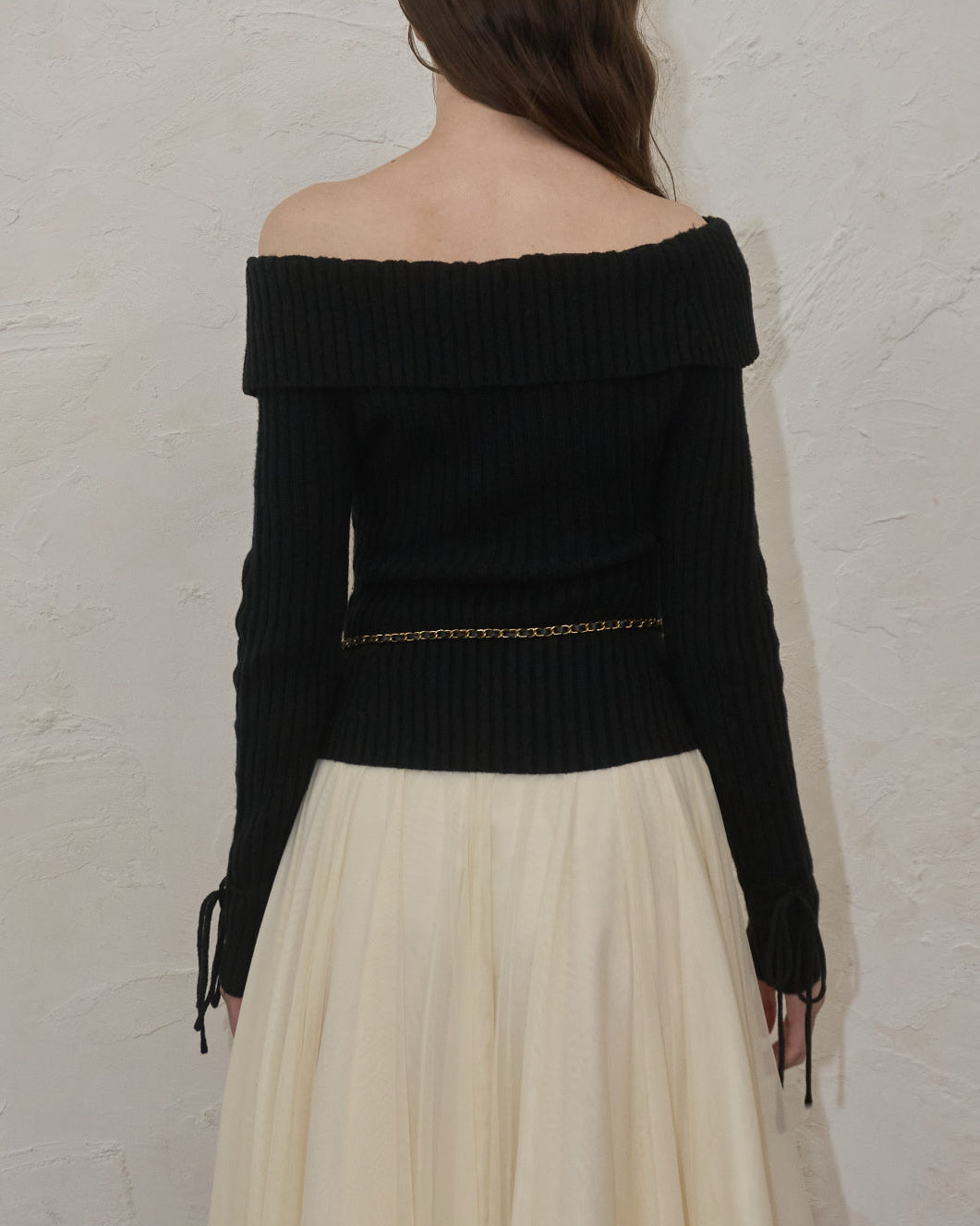 Off-shoulder ribbon knit – YILON